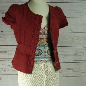Burgundy Brick Mossimo Short Sleeve Jacket Blazer Fitted Button Up Medium